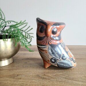 Mexican 7 1/4''tall ceramic hand painted owl. Tonala pottery. Traditional art.